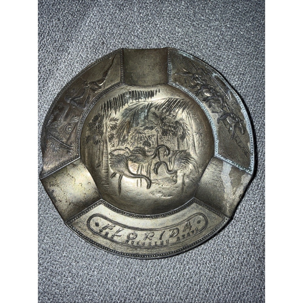 VTG Solid Brass Cigar Cigarette Ash Tray - Florida. Made In Japan